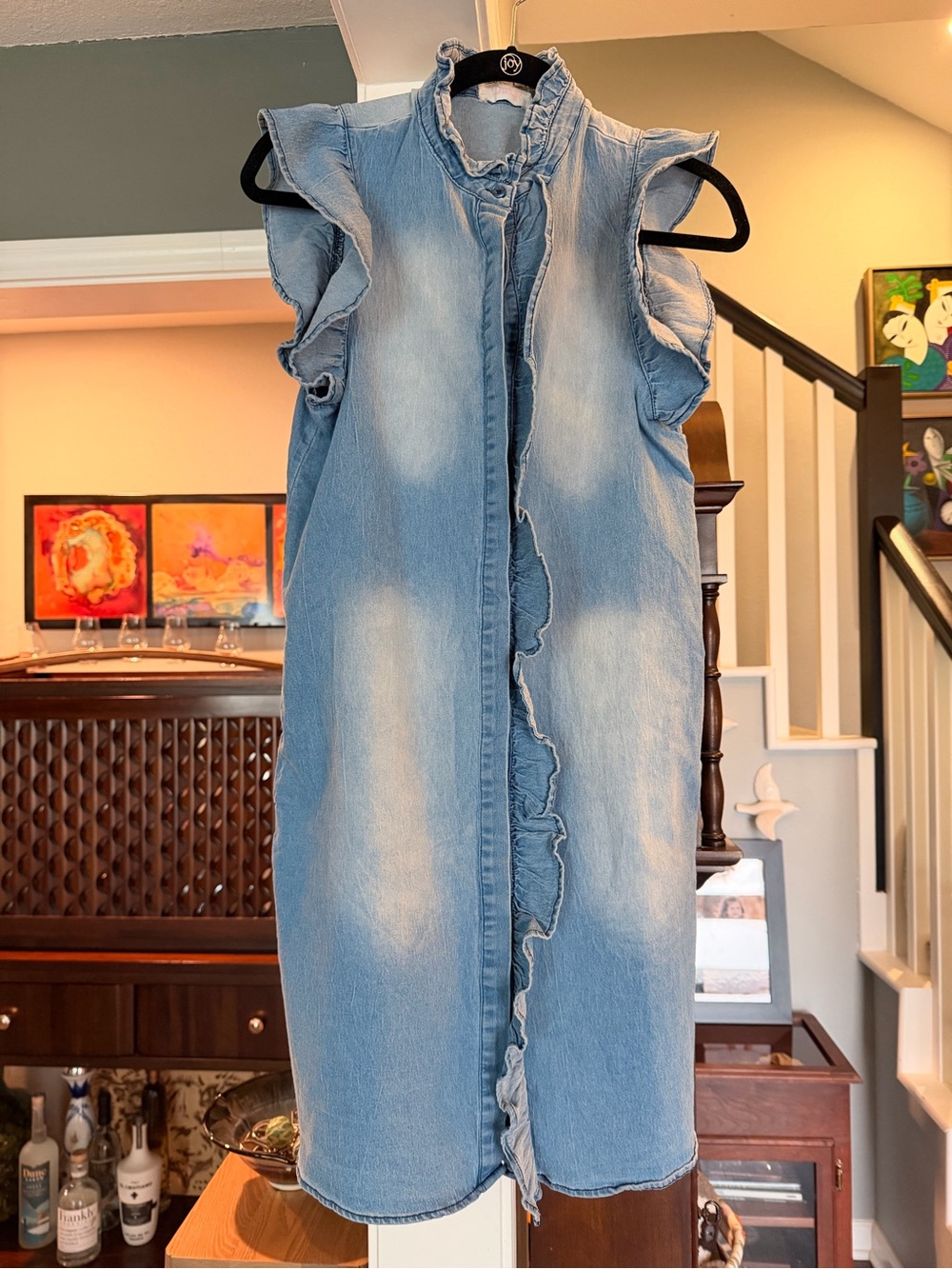 Mazik Light Blue Ruffled Collar Denim Dress